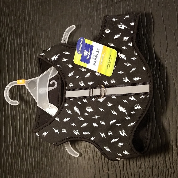 Lightening bolt comfort and reflective dog vest harness.